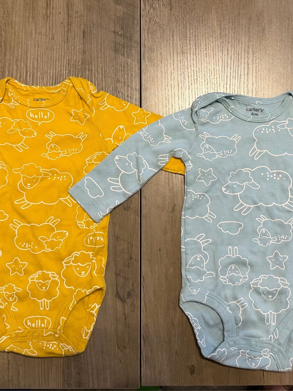 Carter's Sheep Print Long Sleeve Bodysuit 2-Pack- Size 6 Months